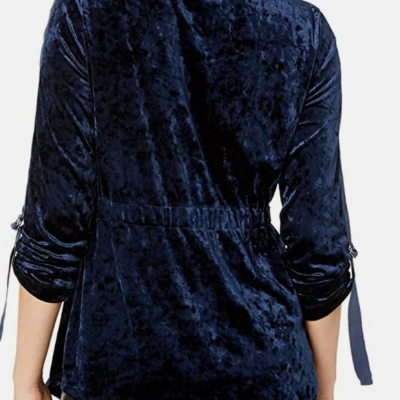 Lysse York Crushed Velvet Safari Jacket Size XS Twilight  Blue Tie Waist - Picture 5 of 5